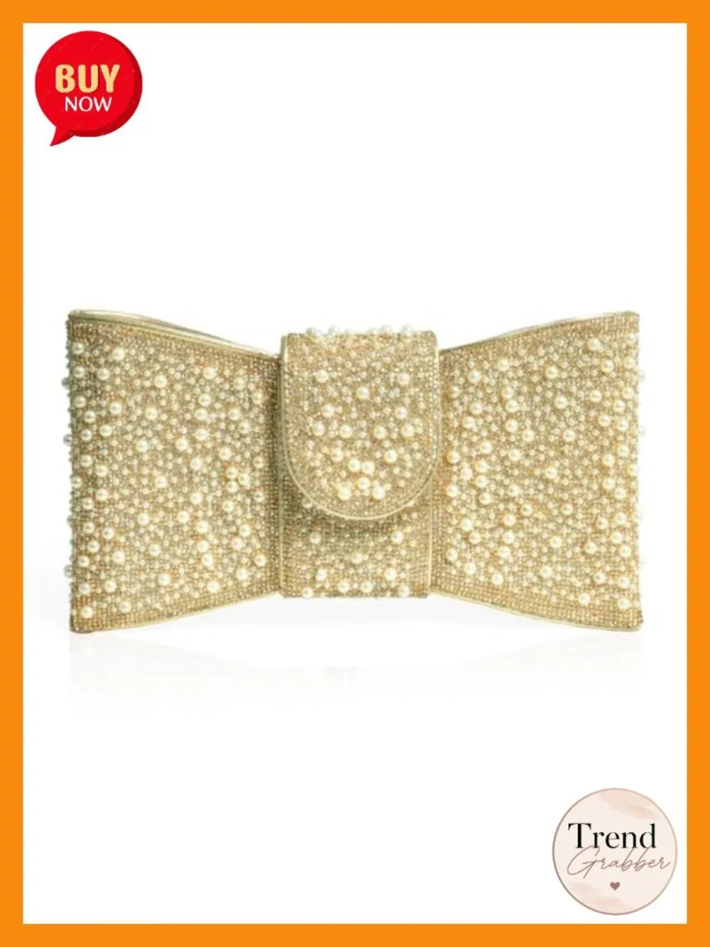 Pearl Rhinestone Bow Flip Clutch Evening Bag with Chain Strap